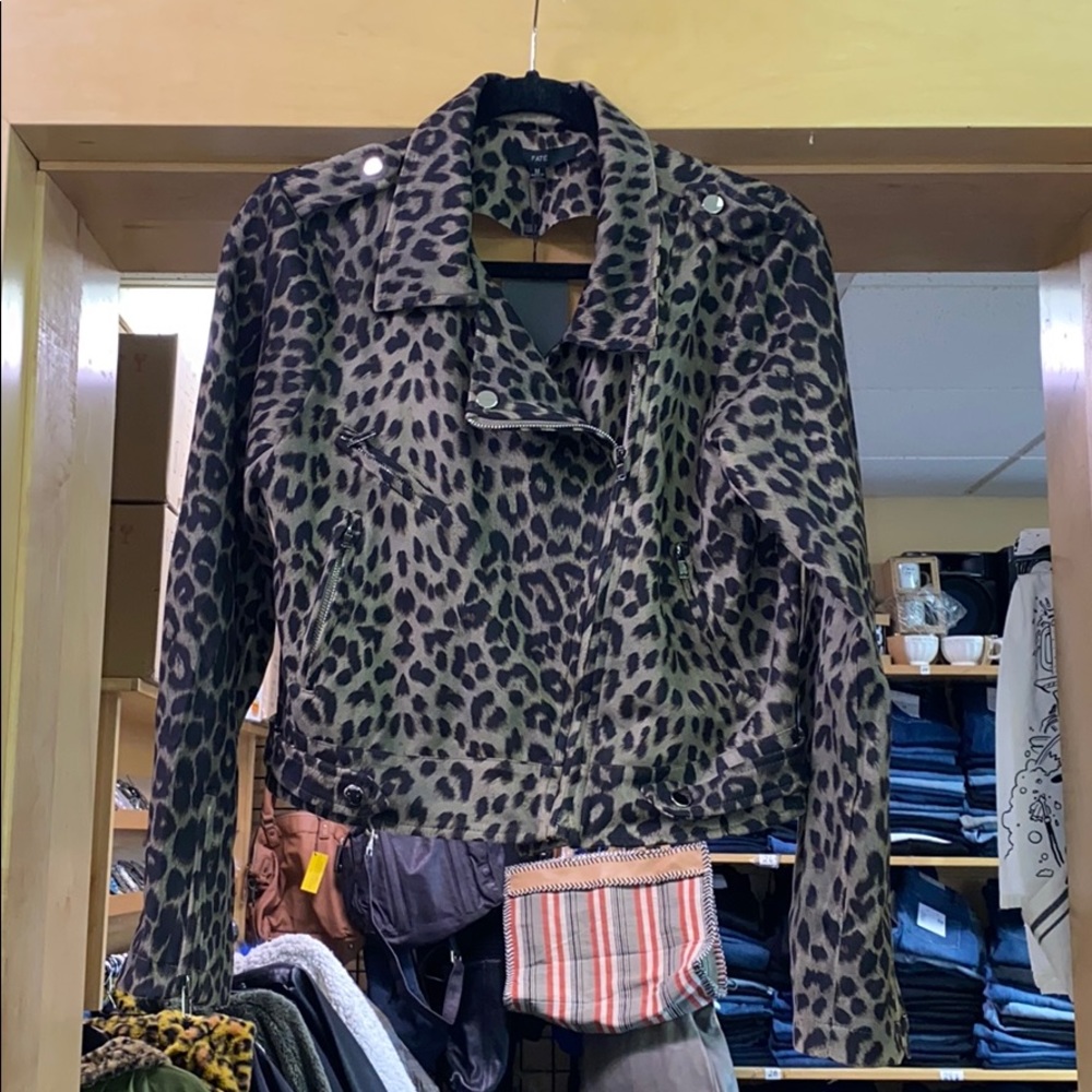 Fate faux suede leopard motorcycle jacket